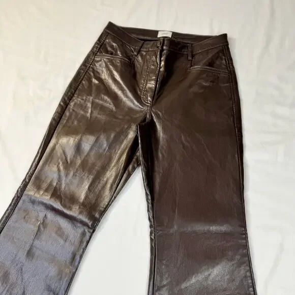 Wilfred Aritzia Brown Faux Leather Flare Pants Women's 8 Y2K 90s Bootcut Concert - Picture 4 of 16